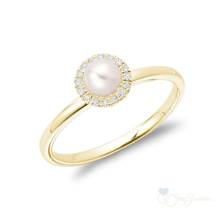 Pearl & Halo Diamond Ring - Yellow Gold - Rings