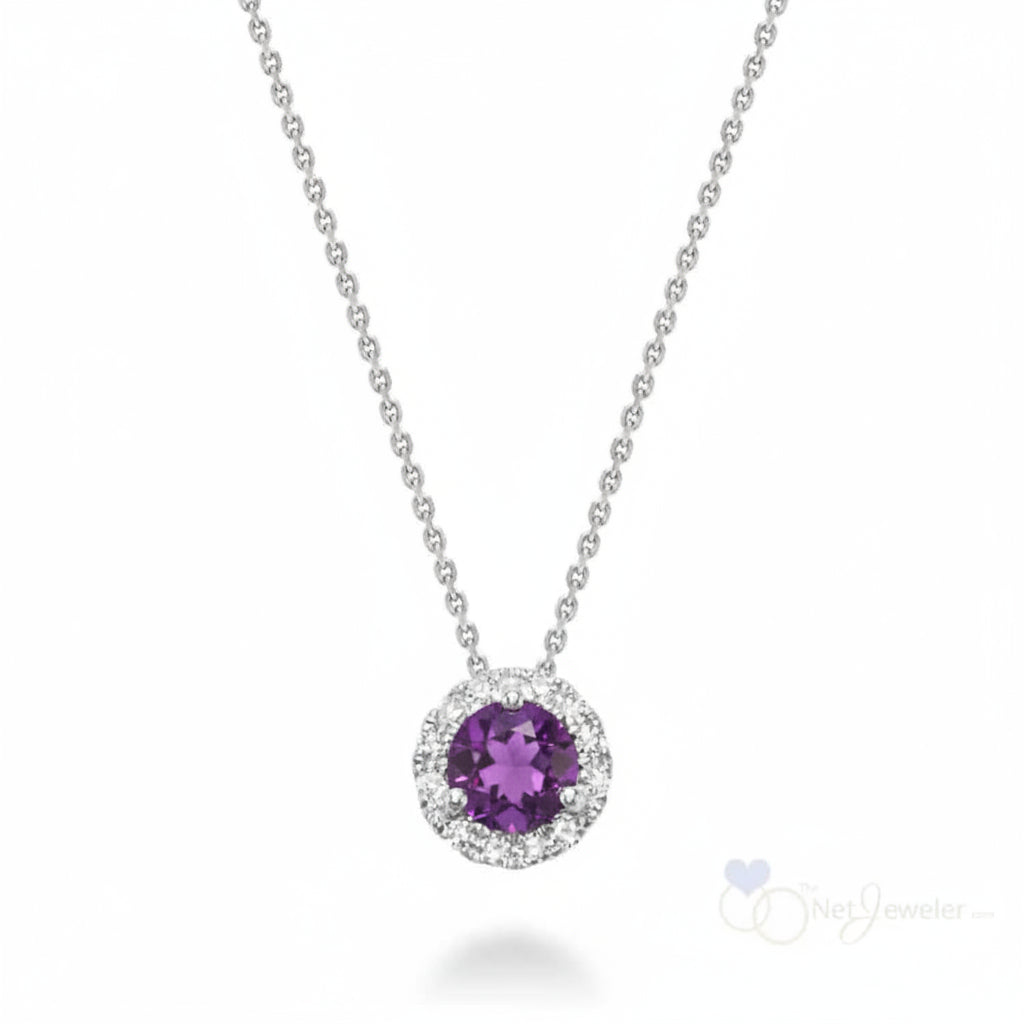 Precious Stone & Diamond Halo Pendant-The Net Jeweler