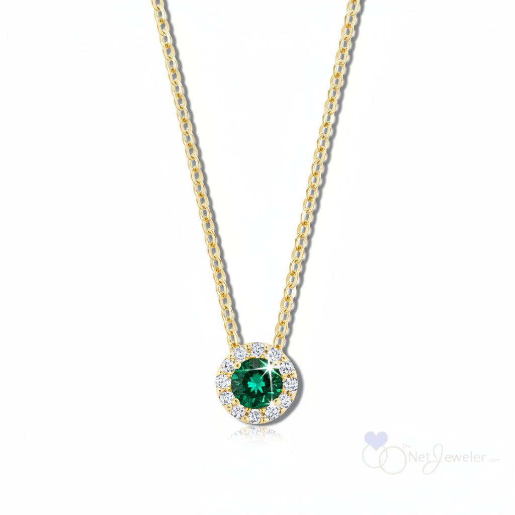 Precious Stone & Halo Diamond Pendant-The Net Jeweler