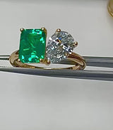 Toi Et Moi Ring Emerald And Diamond 18kt Yellow Gold