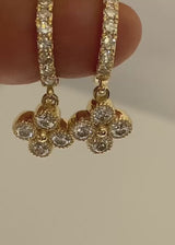Flower Drop Diamond Huggies Earrings 14K Yellow Gold