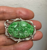 Art Deco Carved Jade and Diamond Brooch