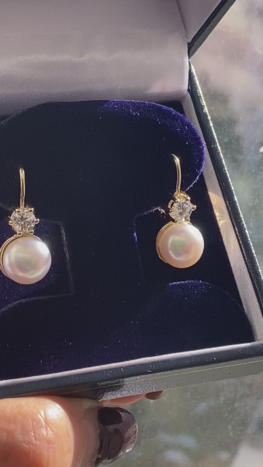 8.5 - 9.0 mm Cultured Freshwater Pearl and 1ctw Lab Grown Diamond Leverback Drop Earrings - Thenetjeweler