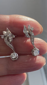 Diamond Drop Leaf Earrings 14k Gold