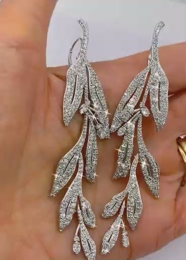 Botanical 14k White Gold Diamond Drop Earrings