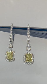 Radiant Cut Yellow and White Diamond Earrings