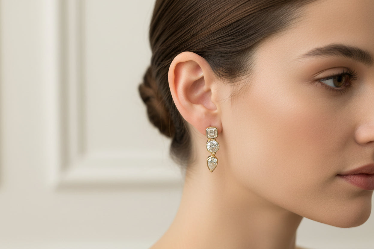 14K Yellow Gold Multi-Shape Diamond Drop Earrings