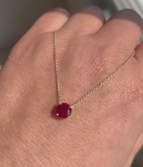 Solitaire Lab Ruby Pendant 14K Yellow Gold - TheNetJeweler