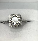 Round Diamond Cushion Halo White Gold Engagement Ring