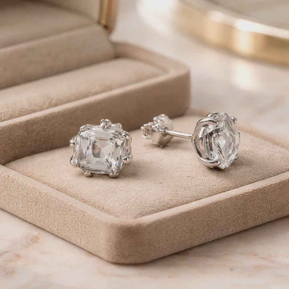 Ascher Cut Lab-Grown Diamond Stud Earrings 5.0 ctw 14K White Gold