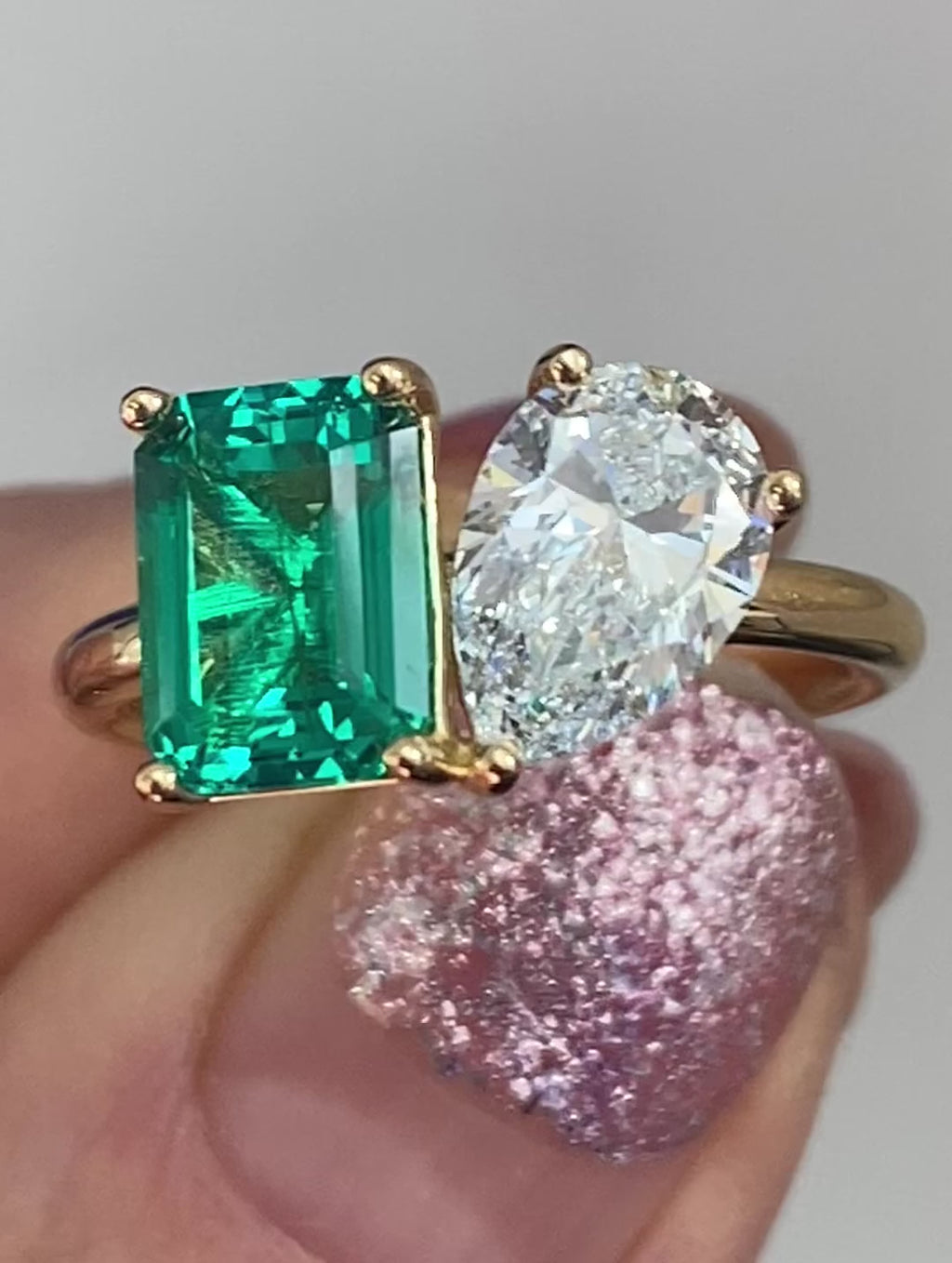 Toi Et Moi Ring Emerald And Diamond 18kt Yellow Gold - Thenetjeweler