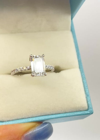 Emerald Cut Lab-Grown Diamond Engagement Ring with Side Stones 14K Gold video