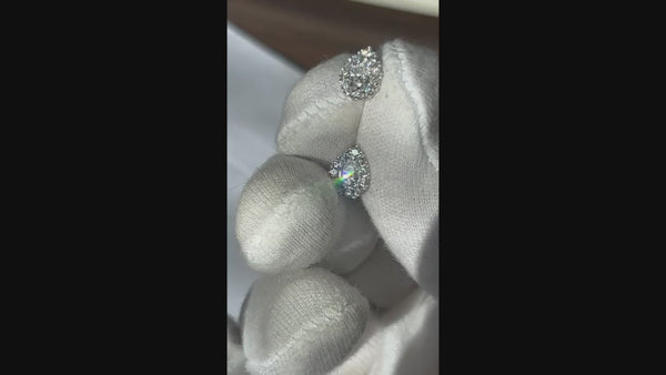 Pear-Cut Lab Grown Diamond Halo Stud Earrings 3/4 ct - Thenetjeweler