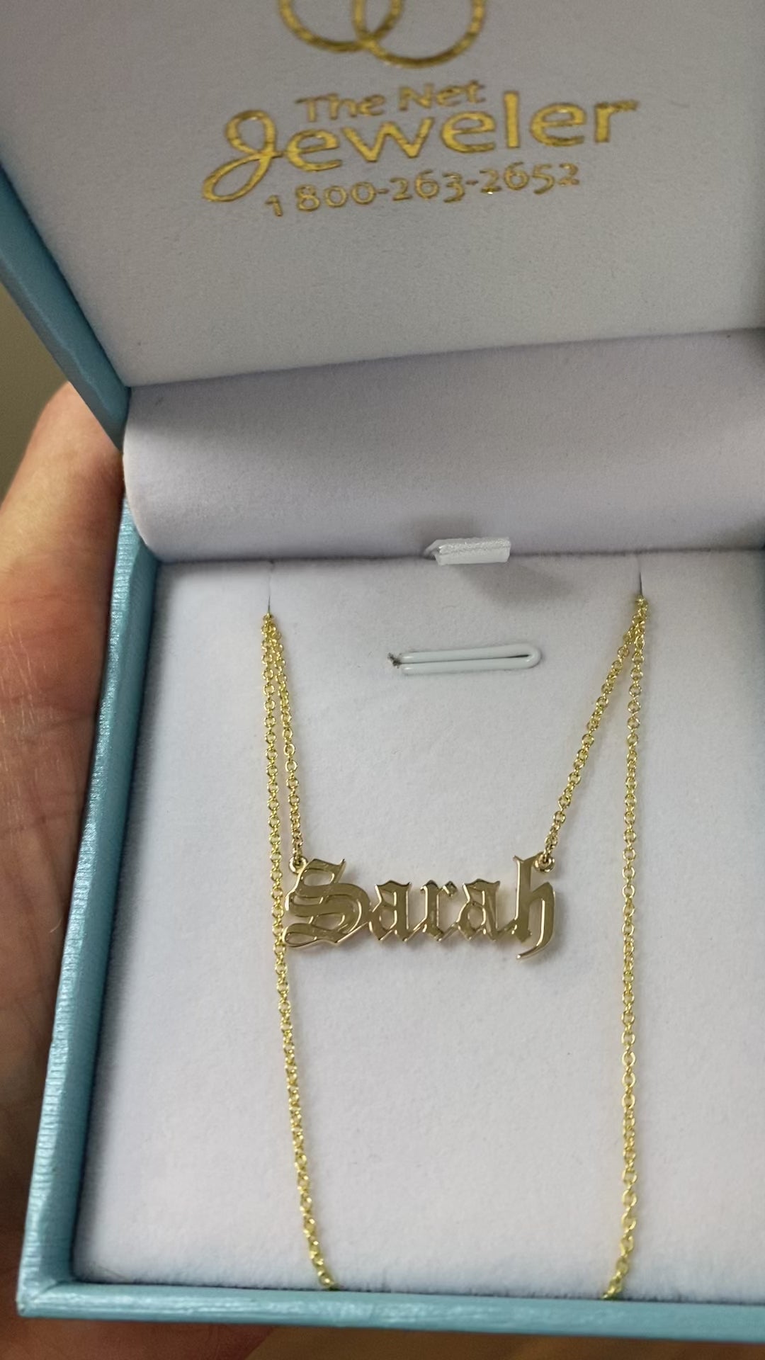 Sarah Style 14K Gold Old English Script Name Necklace