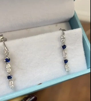 Lab-Created Blue Sapphire and Diamond Drop Earrings - Thenetjeweler