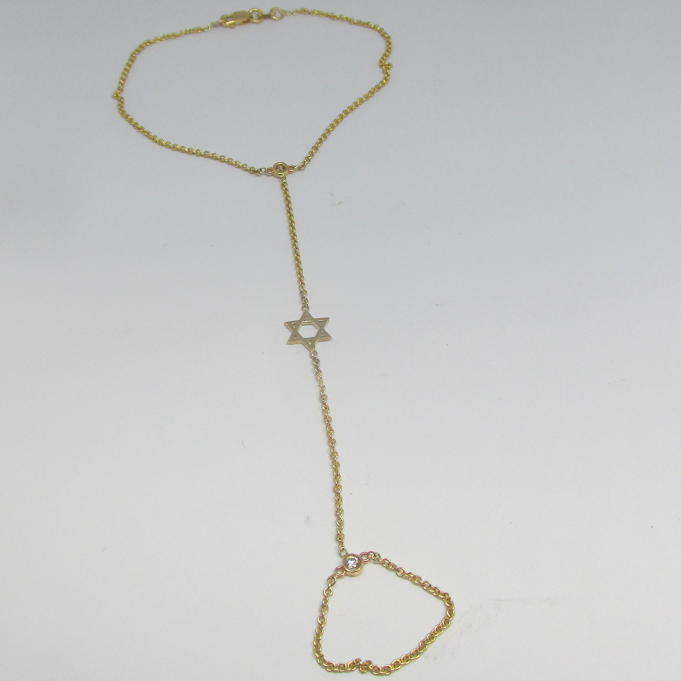 14K Yellow Gold Hand Chain Star of David Bracelet - Thenetjeweler