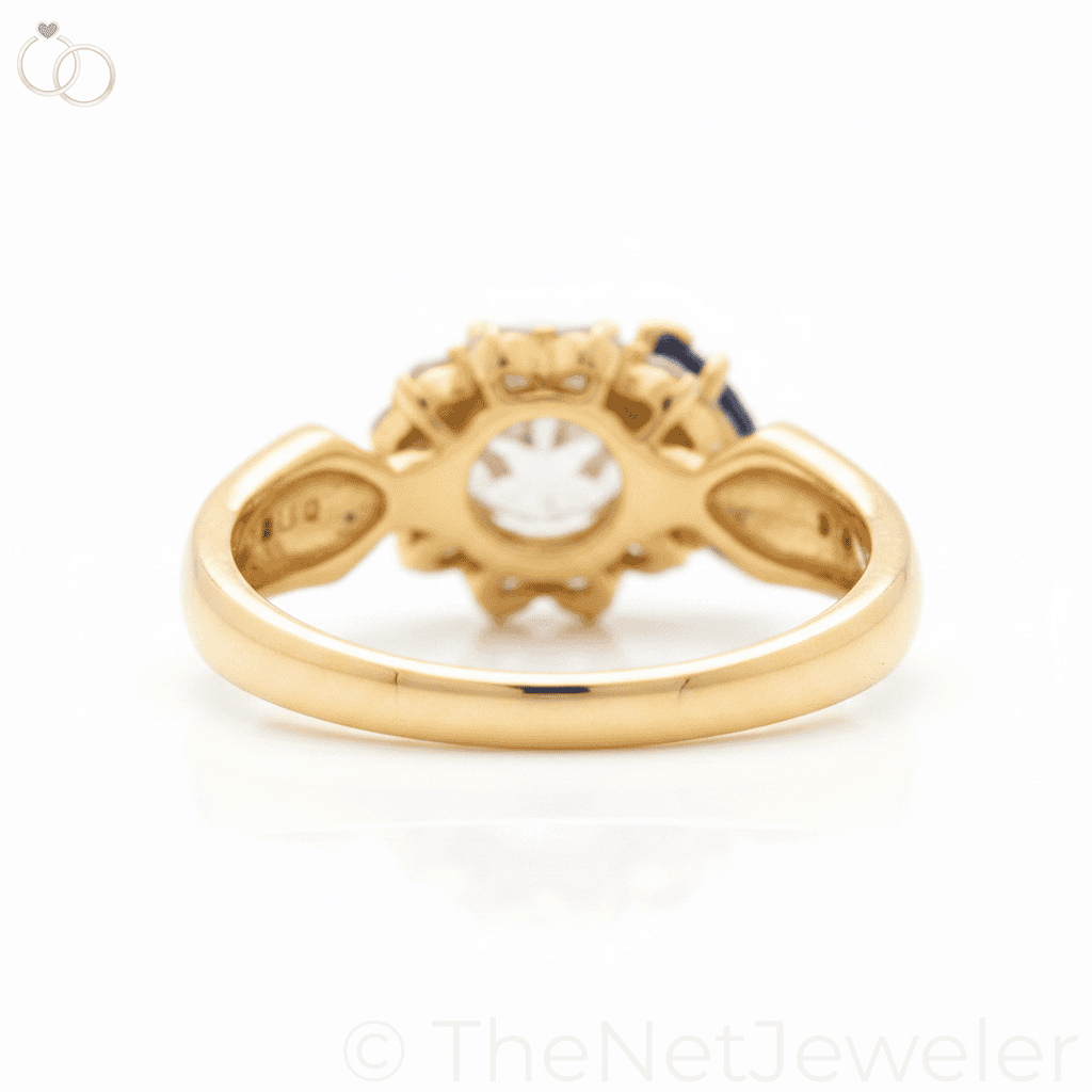 Blue Sapphire & Moissanite Toi et Moi Halo Ring — Side Profile View