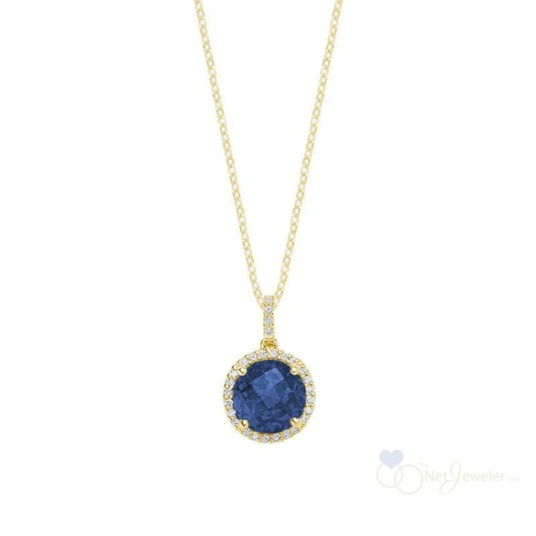 Round Colored Stone & Halo Diamond Pendant-RNB Jewellery