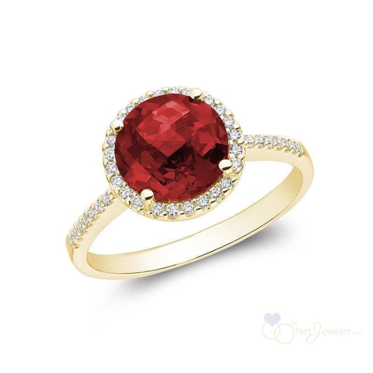 Round Precious Stone & Diamond Halo Ring-RNB Jewellery