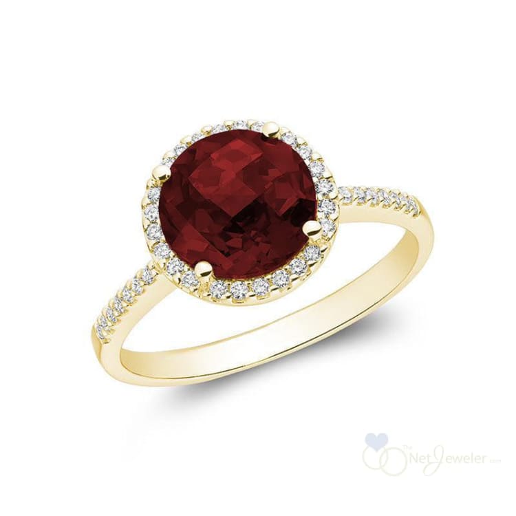 Round Precious Stone & Diamond Halo Ring-RNB Jewellery