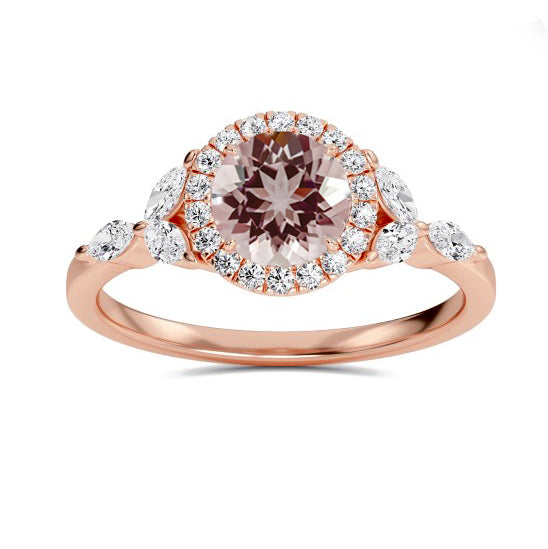 Morganite and Diamond Floral Ring 14k Rose Gold - Thenetjeweler by Importex
