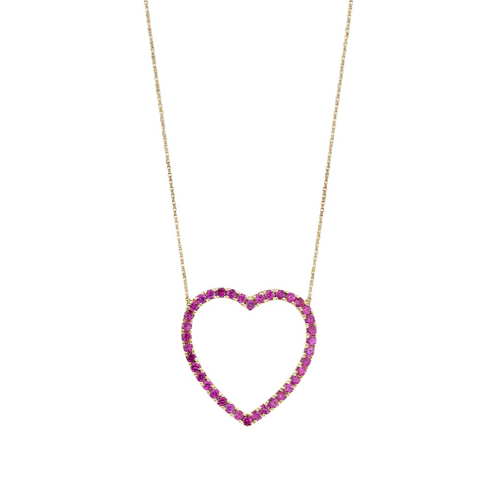 Open Big Heart Ruby Necklace 14K Gold