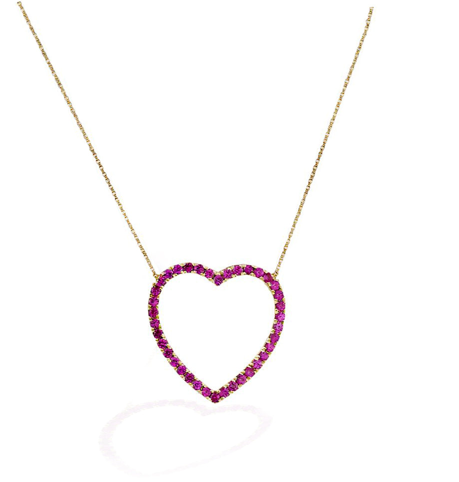 Open Big Heart Ruby Necklace 14K Gold