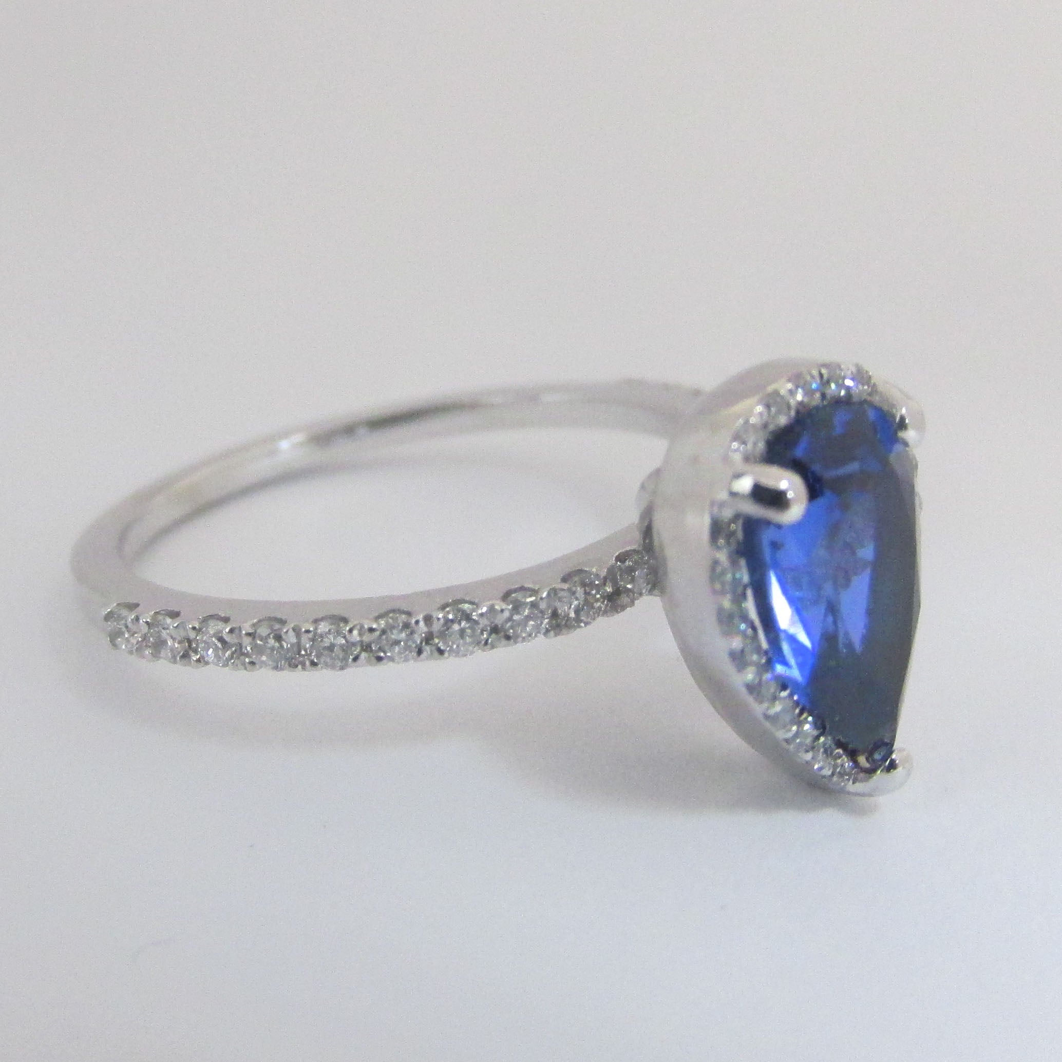 Pear Sapphire Engagement Ring Diamond Halo 14k White Gold (9x6mm) - Thenetjewleler