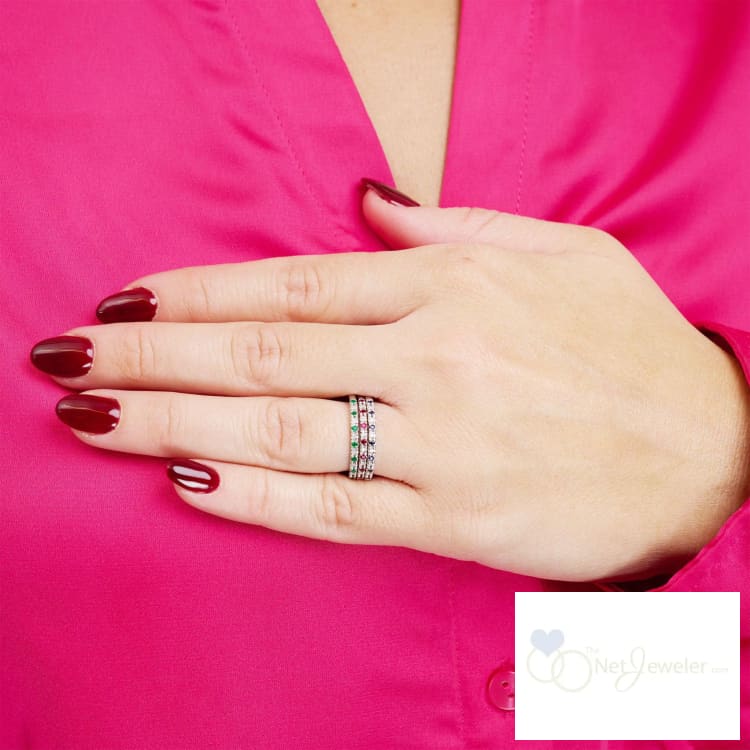 Semi Eternity Precious Stone and Diamond Ring-RNB Jewellery