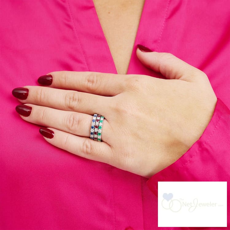 Semi Eternity Precious Stone & Diamond Ring-RNB Jewellery