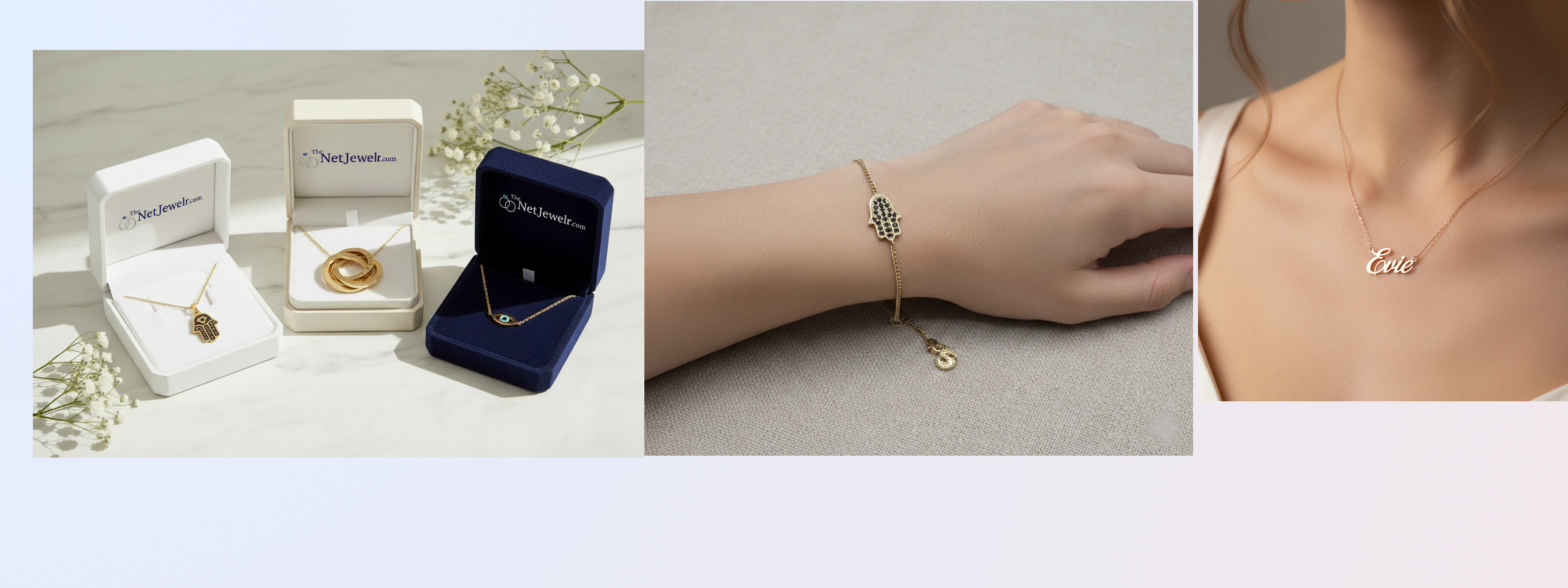 Personalized lab-grown diamond jewelry including gold name necklaces, initial pendants, and birthstone pieces 