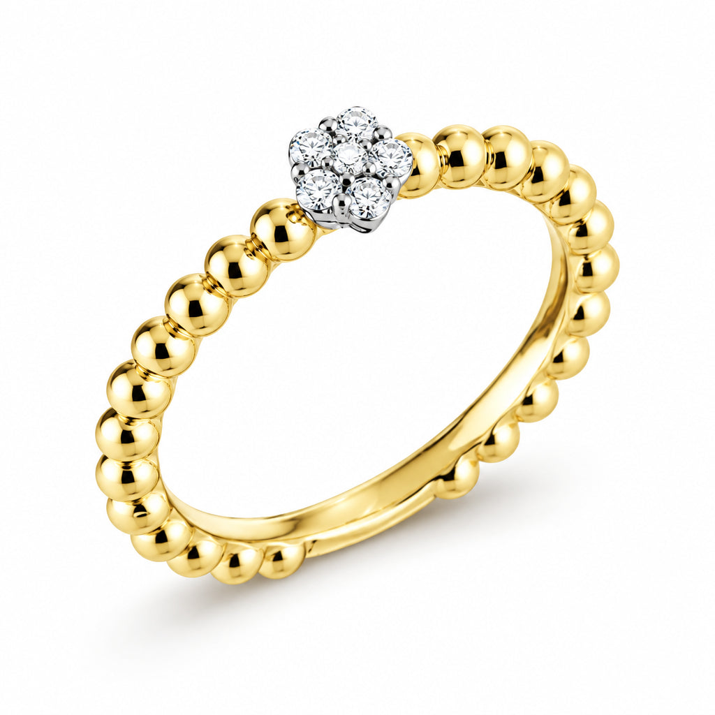 Solitaire Bead Flower Diamond Ring-The Net Jeweler