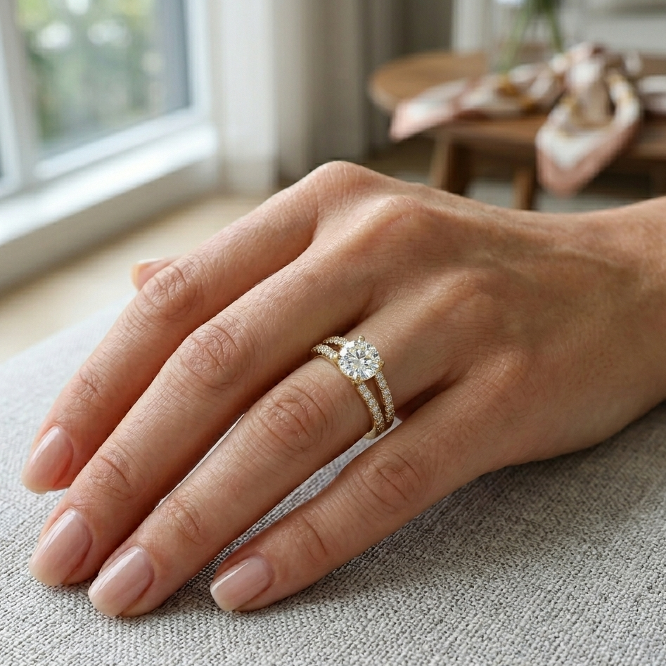 split band diamond ring on a hand