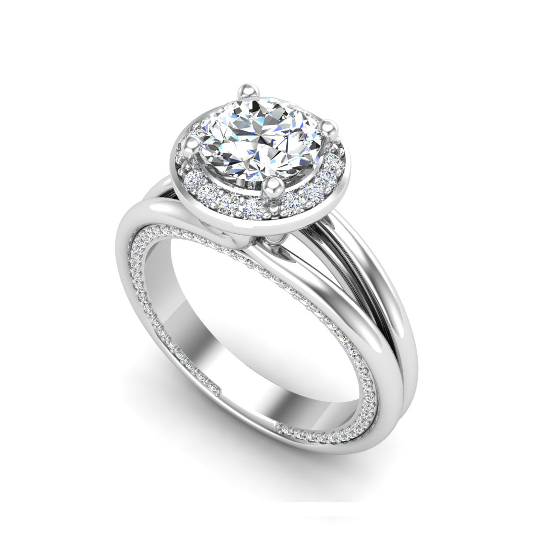 Diamond Halo Engagement Ring with Split Shank - Thenetjeweler