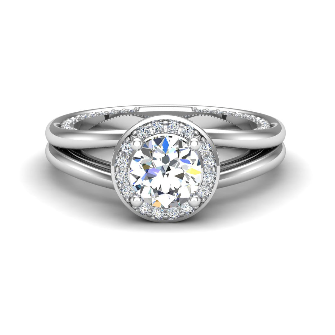 Diamond Halo Engagement Ring with Split Shank - Thenetjeweler