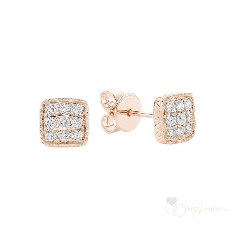 Square Milgrain Diamond Stud Earrings-RNB Jewellery