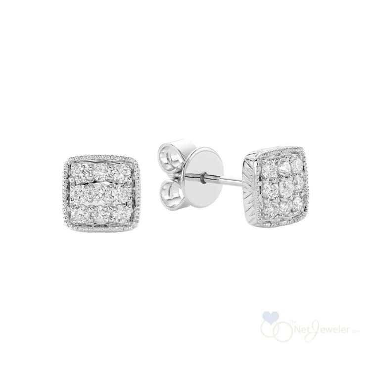 Square Milgrain Diamond Stud Earrings-RNB Jewellery