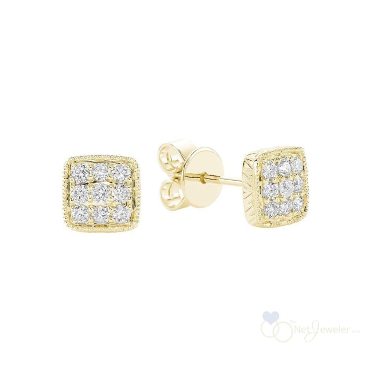 Square Milgrain Diamond Stud Earrings-RNB Jewellery