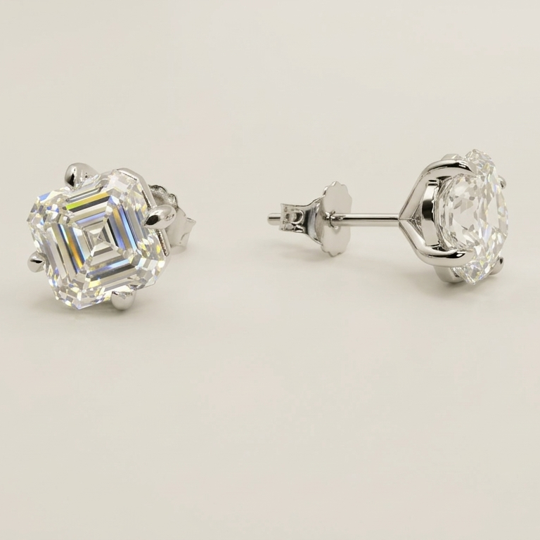 Emerald Cut Lab-Grown Diamond Stud Earrings 5.0 ctw 14K White Gold
