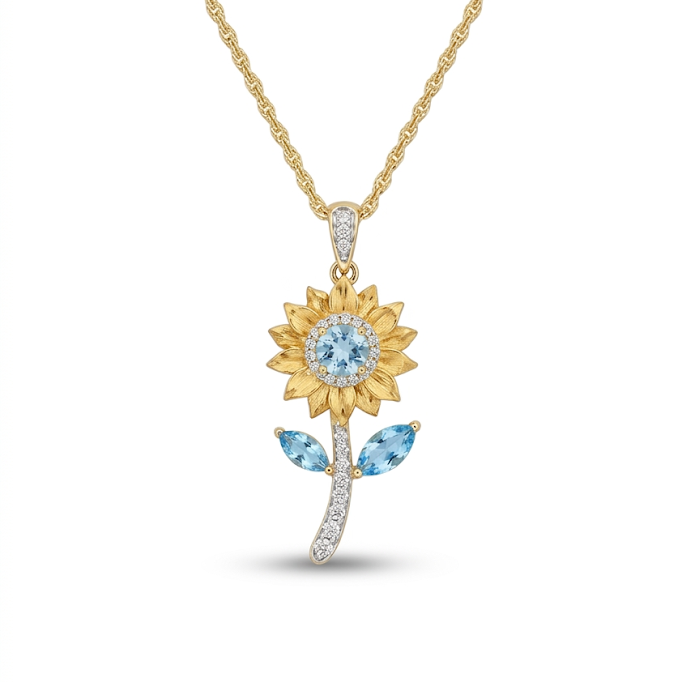 14k Yellow Gold Sunflower Pendant Necklace
