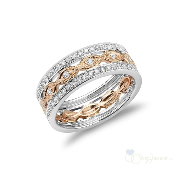 Three Row Pave Diamond & Marquise Milgrain Ring - Closeout - Rings