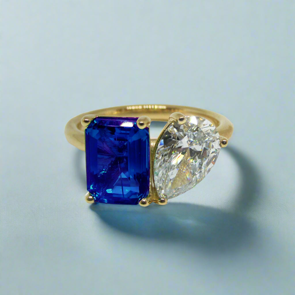 Toi Et Moi Ring Sapphire And Diamond 18kt Yellow Gold - Thenetjeweler