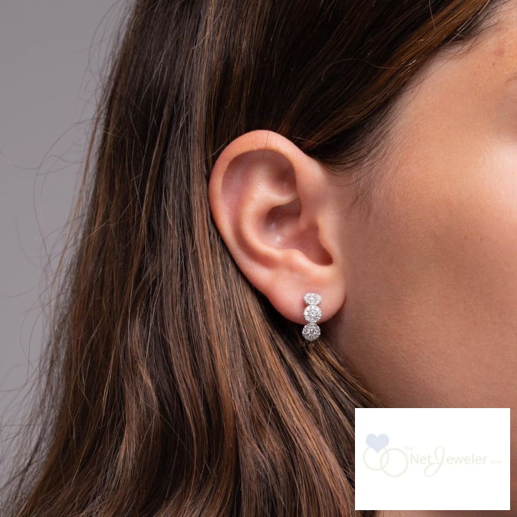 Triple Halo Diamond Huggie Earrings-RNB Jewellery