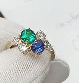 Round Emerald and Sapphire Cluster Ring - Thenetjeweler