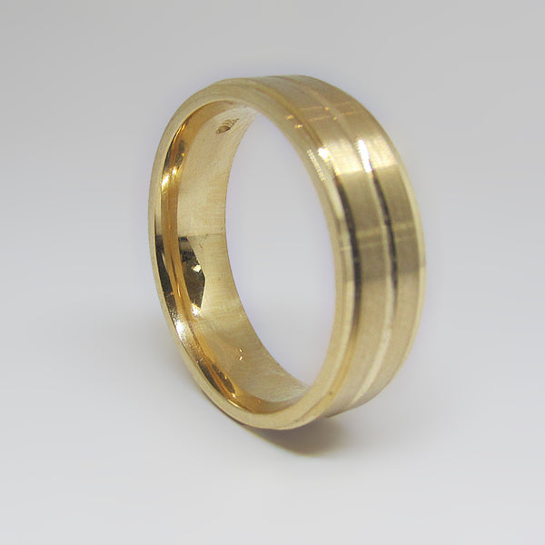 Brushed Inlay Wedding Ring 14k Yellow Gold 6mm | Thenetjeweler