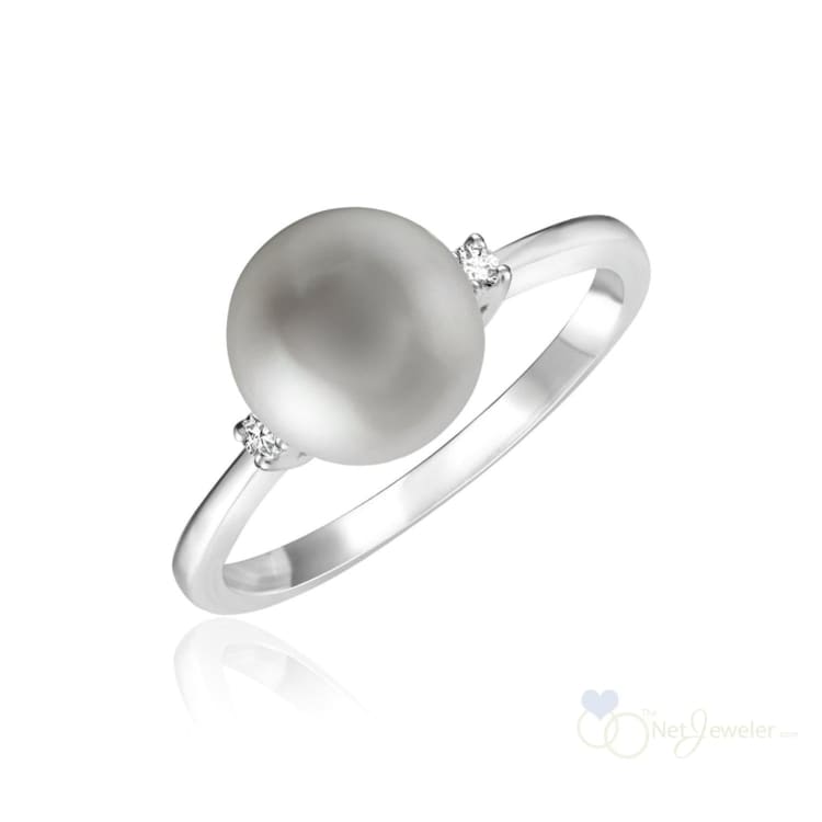 White Grey Pearl & Diamond Ring - Rings