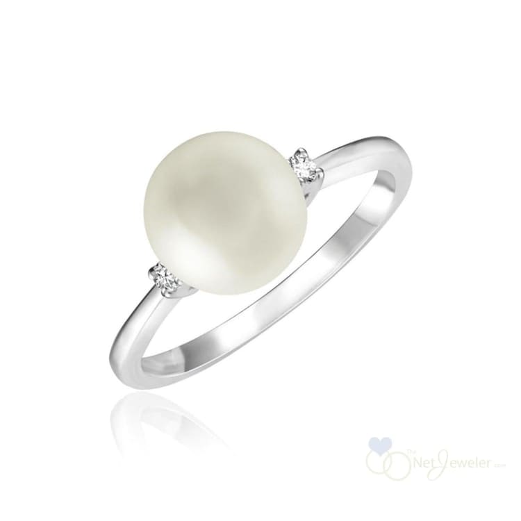 White Grey Pearl & Diamond Ring - Rings