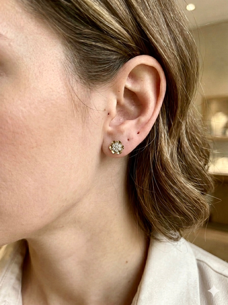 14K Gold Lab-Grown Diamond Floral Studs