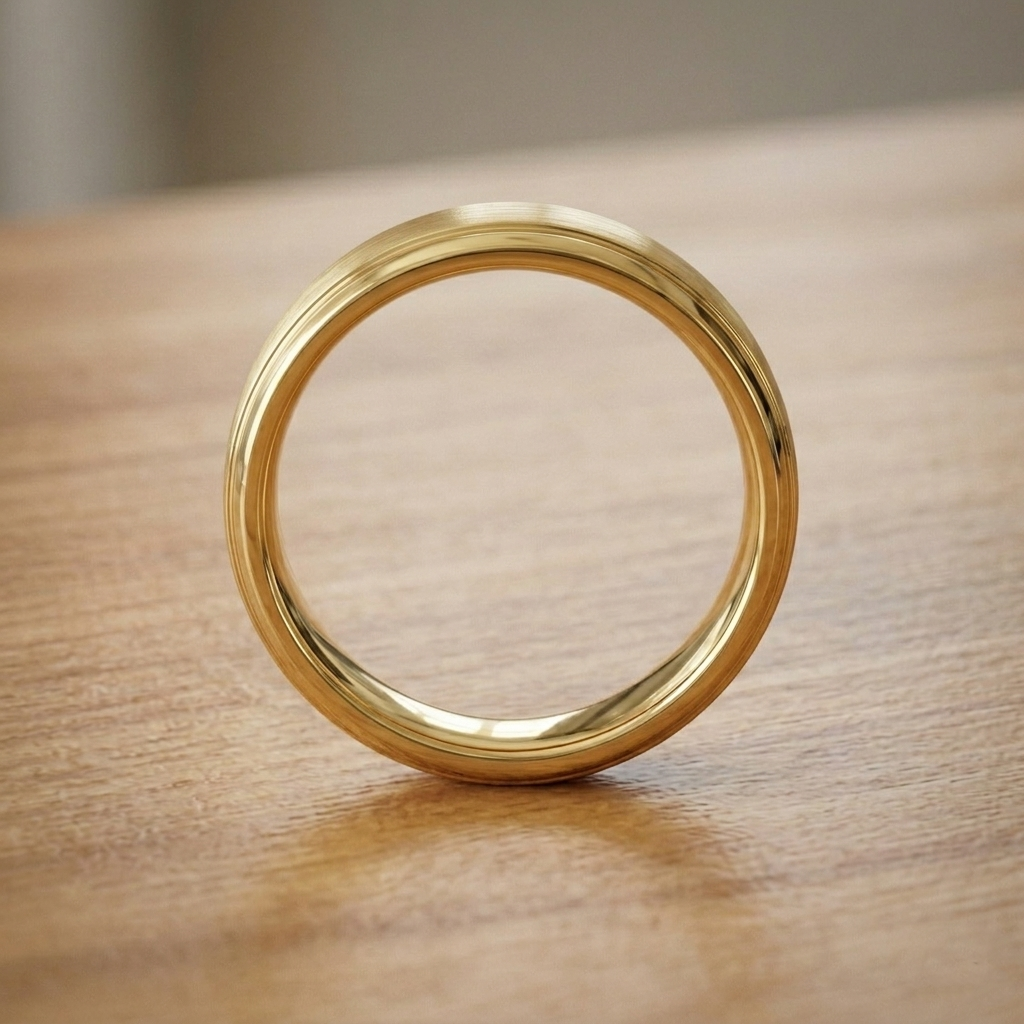 6mm 14K Yellow Gold Comfort-Fit Men's Wedding Band, brushed center, sizes 6.5 to 13