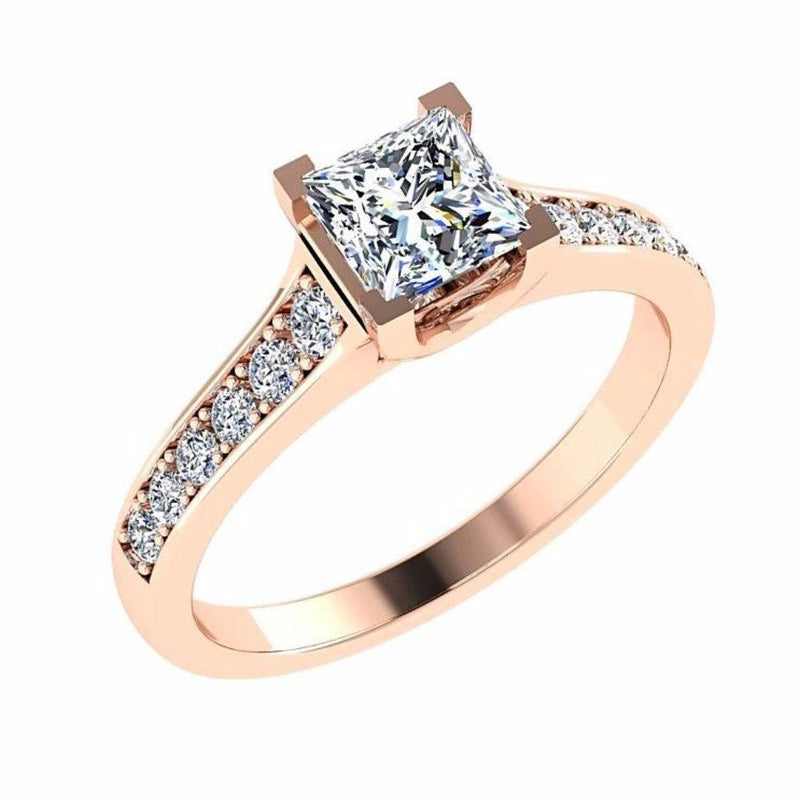 Princess Cut Diamond Engagement Ring with Side Stones 18K Gold - Thenetjeweler